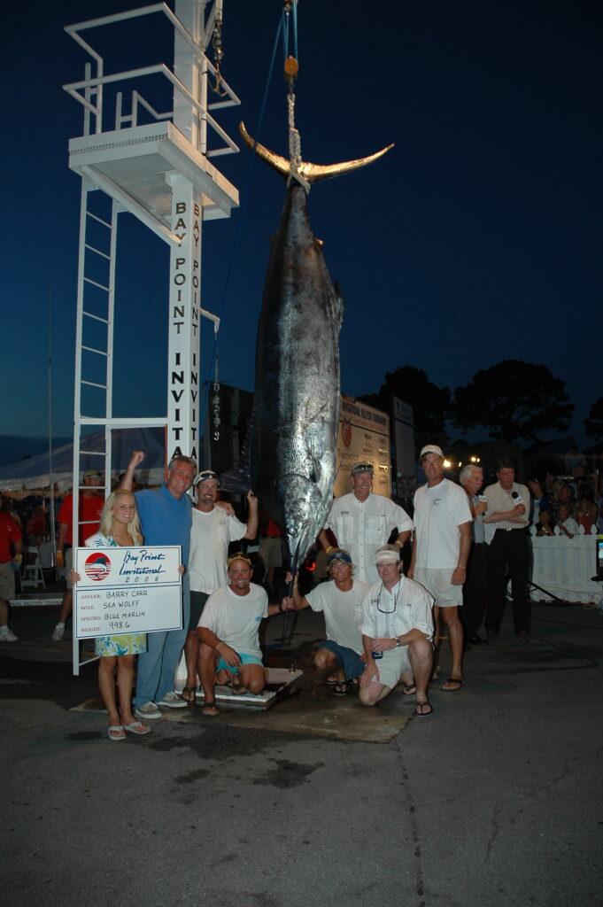 Photo of winning team with caught marlin from previous tournament